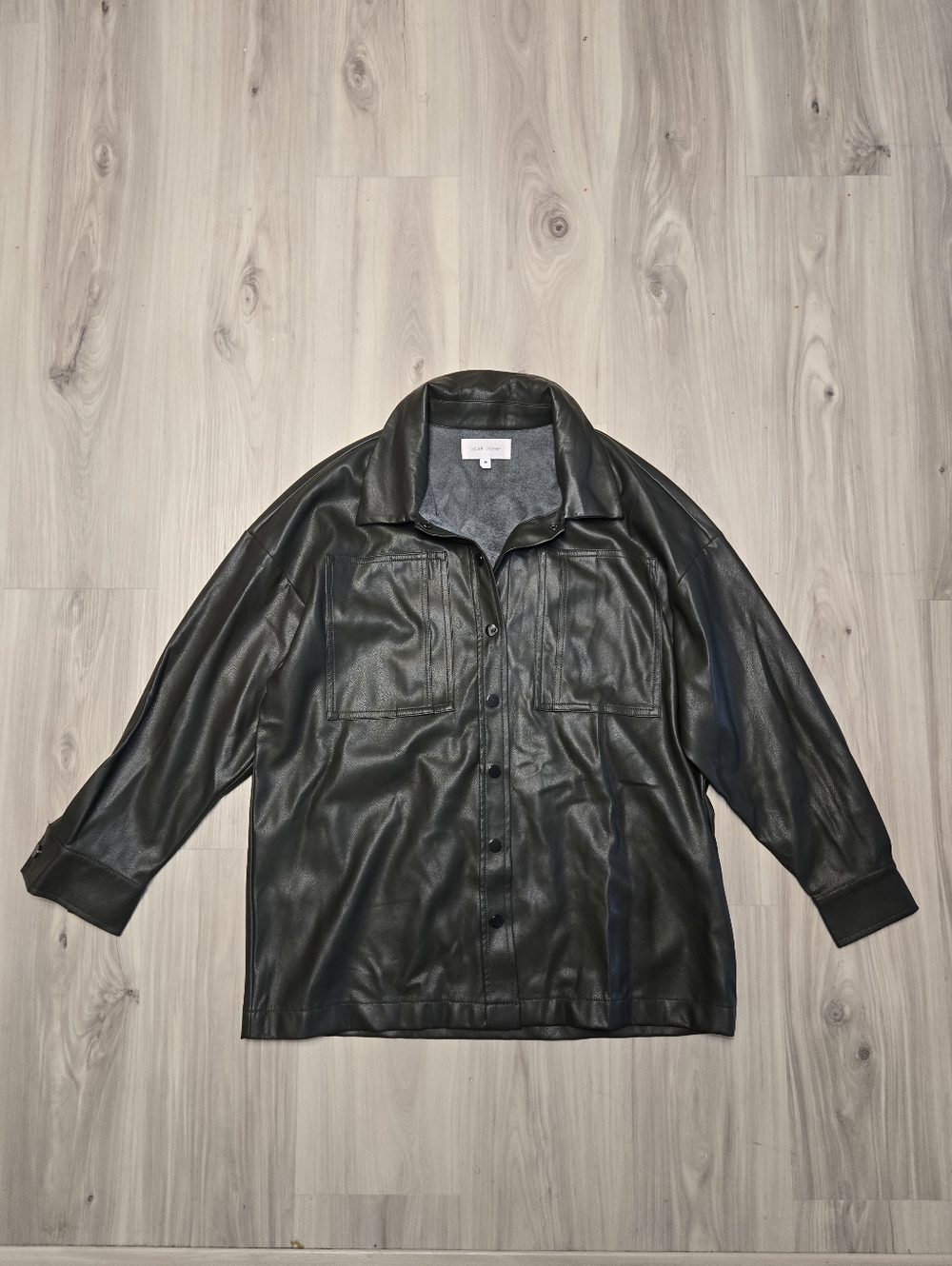 Dear John Finley Faux Leather Shacket - Dark Olive Green - Size M